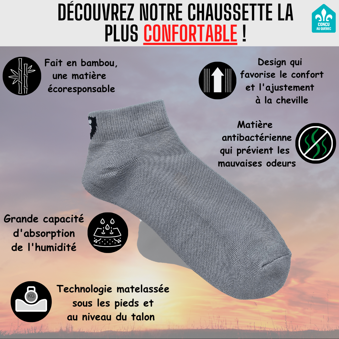 3 paires de chaussette COURTES en bambou - Graphite